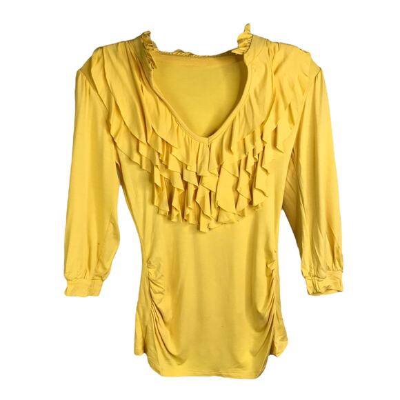 Arden B. Blouse Womens S Yellow Cut Out Ruffles Y2K Boho Festival 3/4 Sleeve - Picture 1 of 8